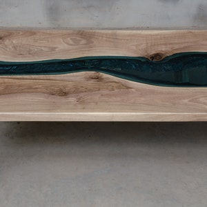 River coffee table made European walnut slabs, river edge coffee table with blue glass. image 6