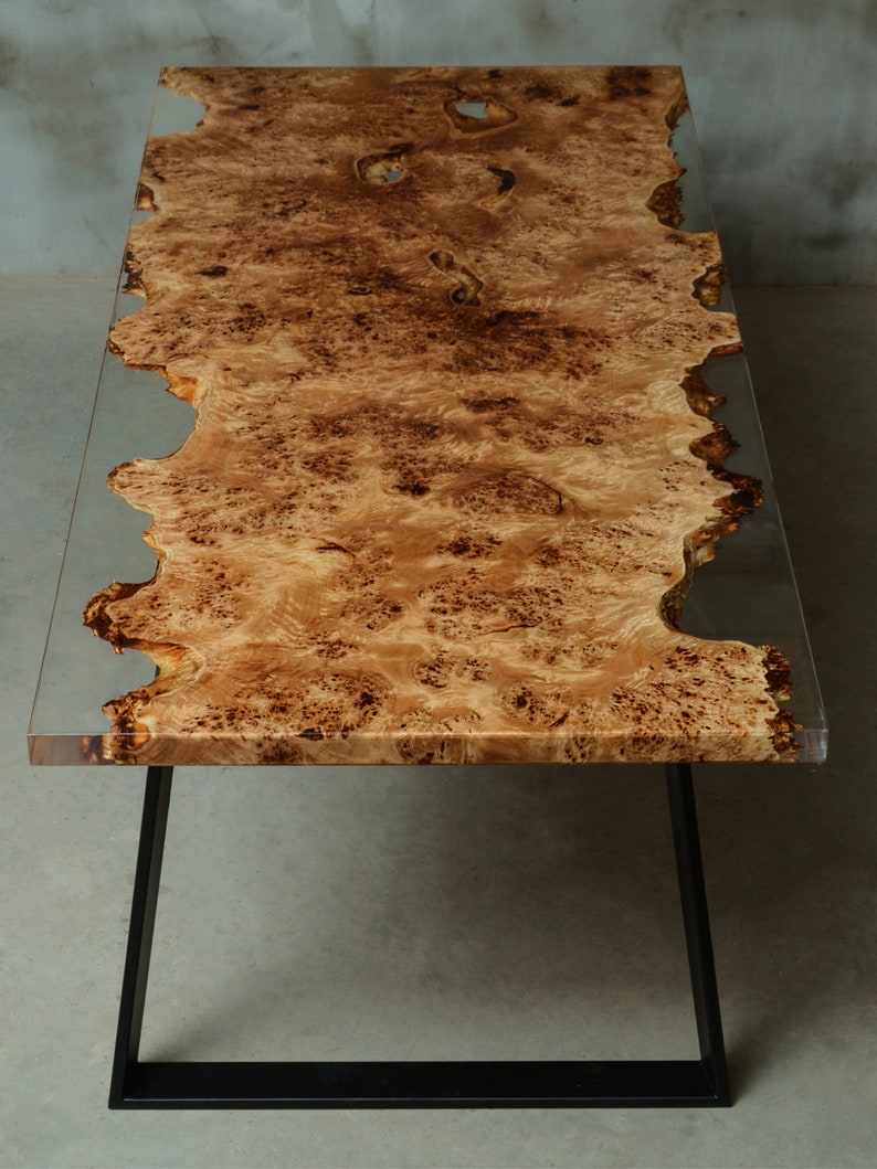 Custom live edge table made of mappa burl wood uv resin | Etsy