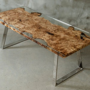Poplar resin table, live edge table made mappa burl wood, luxury dining table