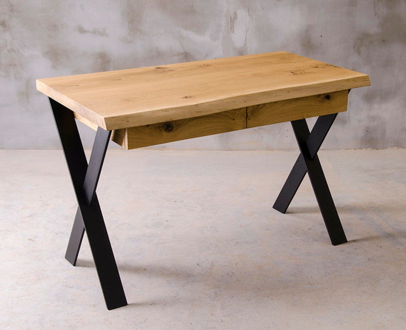 Live edge desk with two drawers oak writing desk ...
