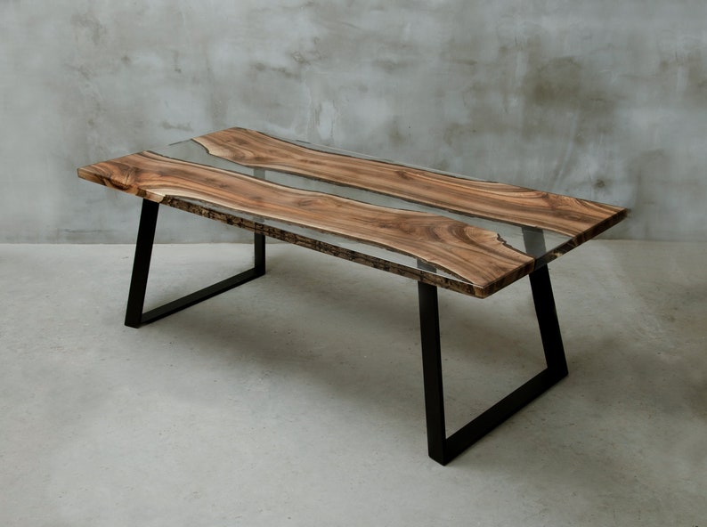 Custom Epoxy Table Made of Two Walnut Slabs Crystal Etsy UK