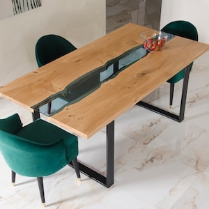 LIVE EDGE Dining Table, river table, river oak table, oak table, unique table,river glass table, wooden table, industrial table
