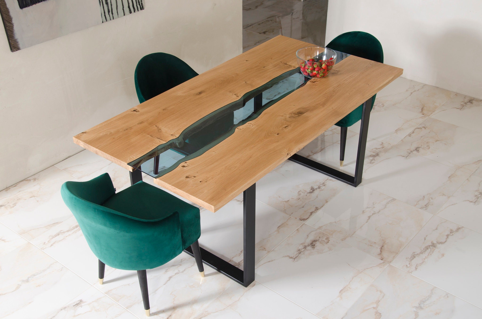 LIVE EDGE Dining Table, river table, river oak table, oak table, unique table,river glass table, wooden table, industrial table