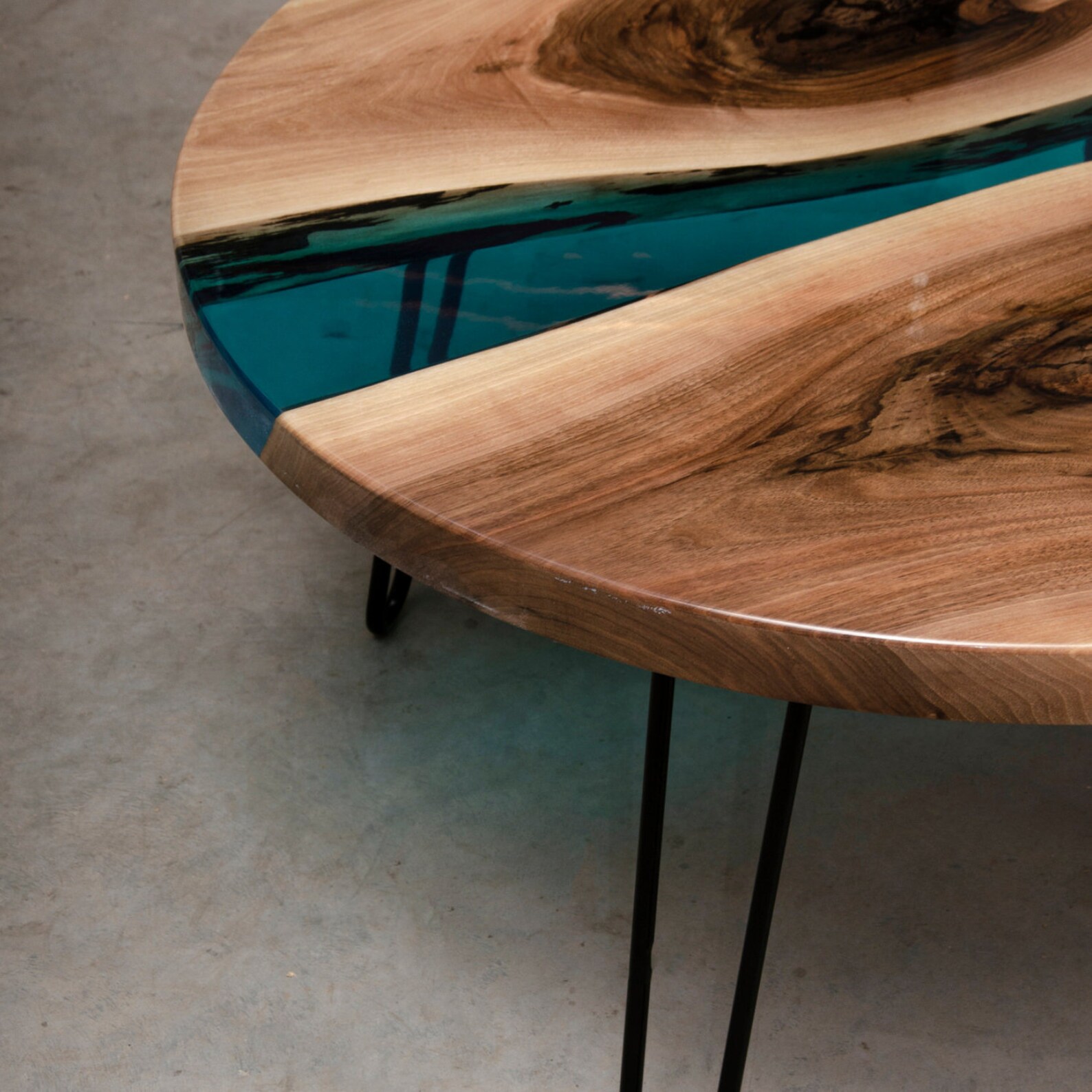 Blue Resin Coffee Table Made Walnut Slabs Epoxy River Coffee Etsy