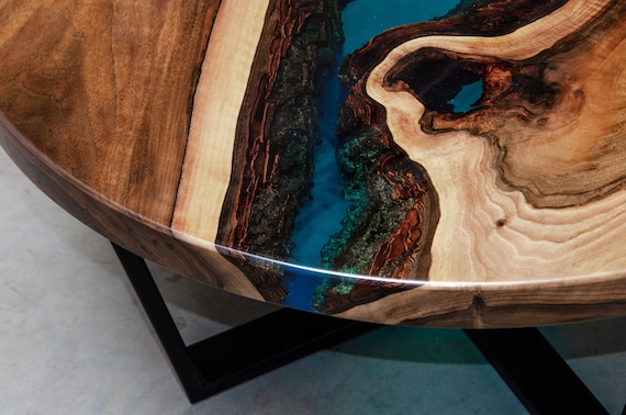 Epoxy river table with bark online