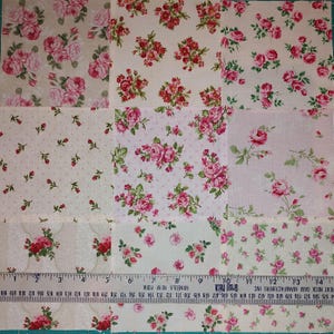 Pre-Cut Quilting Squares 5 x 5 Roses Fabric Squares, Designer Cotton Small Pink Rose Fabric Quilting Cotton Squares,