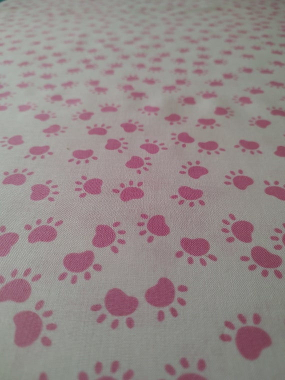 Pink Paw Print Fabric, Cotton Material, Baby Puppy Print Fabric,