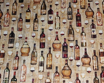 Wine Bottle Fabric, Cotton Designer Fabric for Quilting and Sewing, 100% Cotton Material,