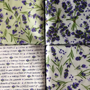 Lavender Flowers Cotton Fabric, Fat Quarters, By The Yard, Cotton Material, Potpourri, (Check the pull down menu for purchase options)