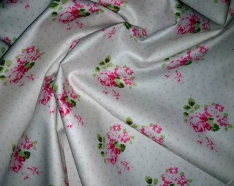 Pink Roses Floral Cotton Fabric, DIY Sewing, Home Decor