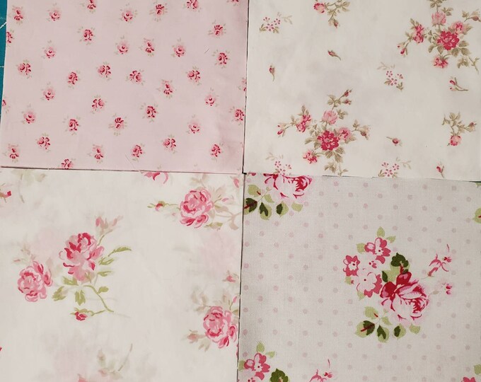 5 Precut Quilting Squares, Ashwell Fabric, Simply Shabby Chic, Pink