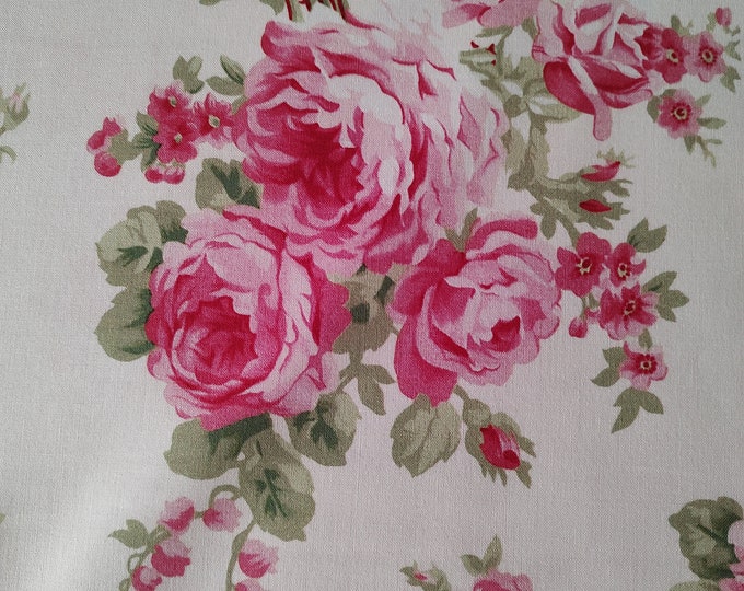 Pink Roses Fabic Barefoot Roses, Cabbage Rose Fabric, Tanya Whelan, Quilting Cotton ...