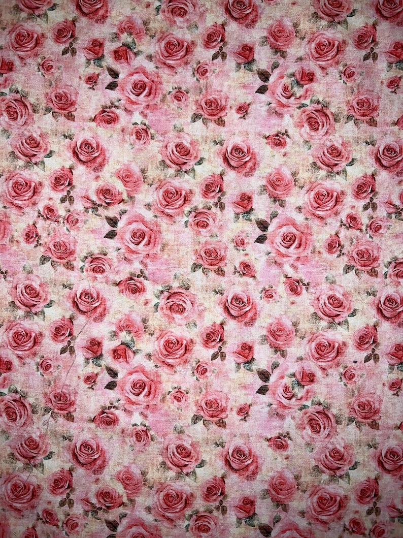Shabby Rose Fabric - 100 percent Cotton Fabric image 1