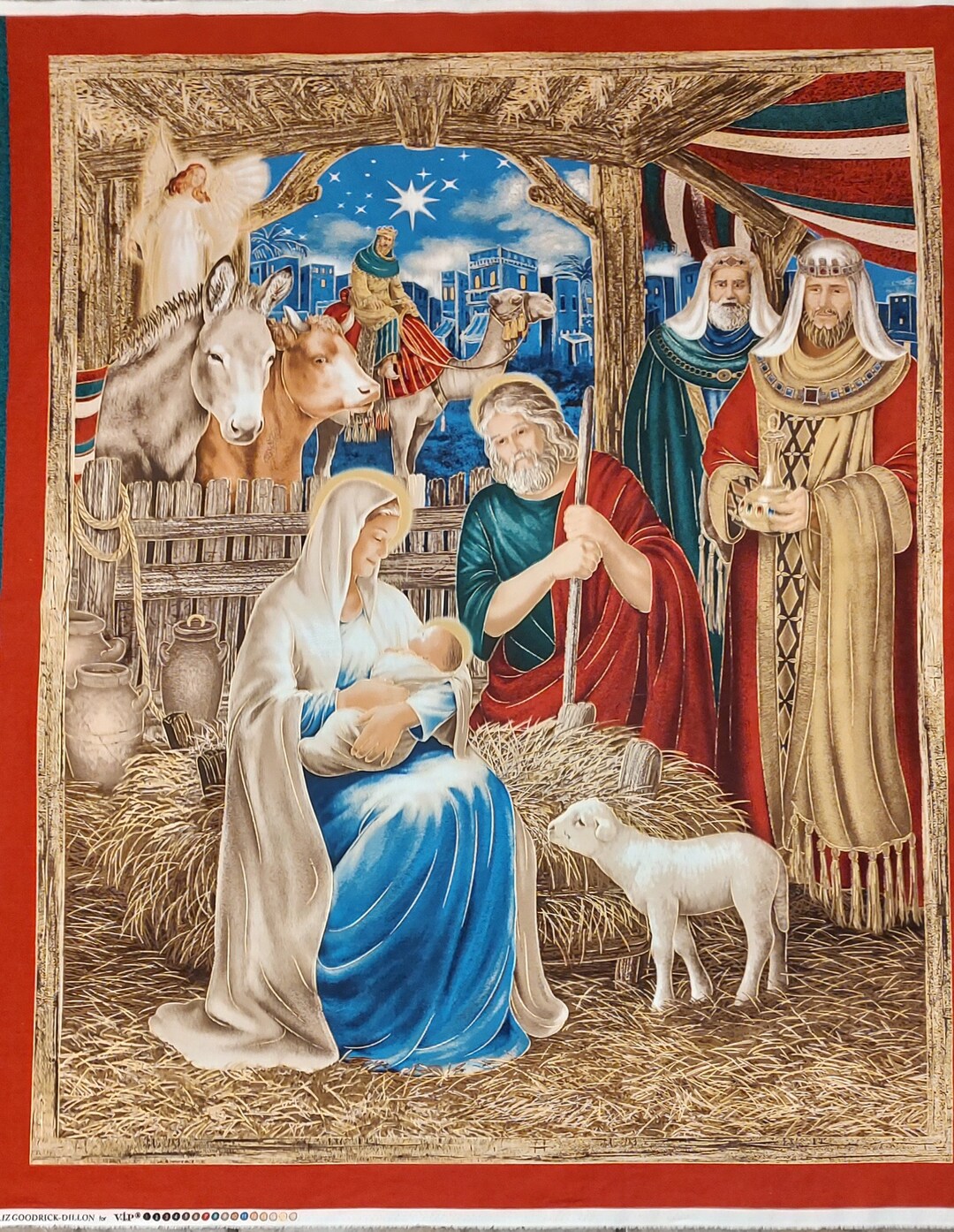 NATIVITY Fabric Panel Jesus Mary & Joseph Cotton Fabric Panel Designer