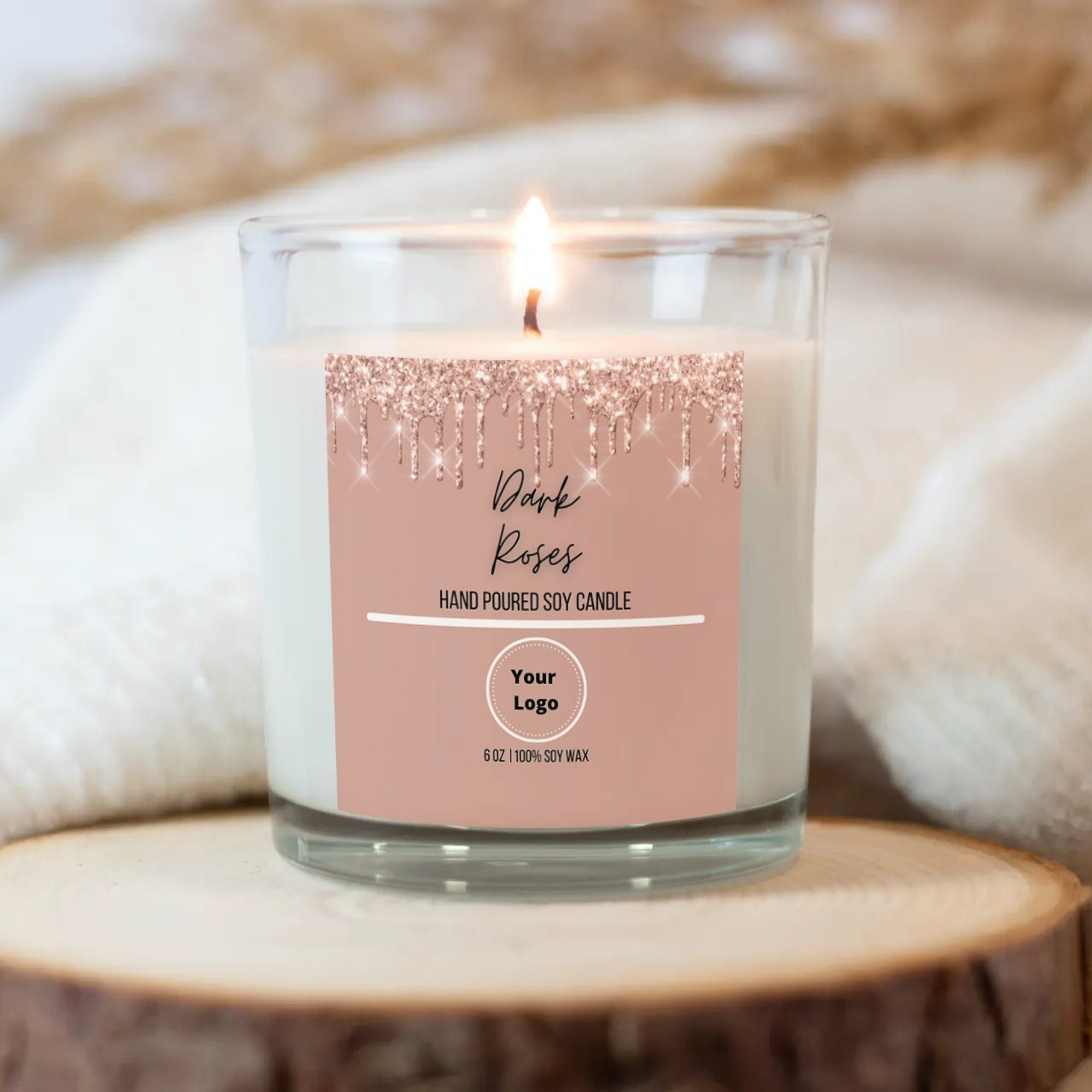 Rose Gold Candle Label Template Pink Glitter Candle Label Etsy