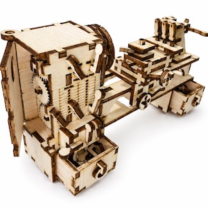 SVG files 3dpuzzle lathe machine scale 1:12 glowforge Laser Cut Kit mini lathe laserproject xtool woodkit diykit laserdesign lightburn