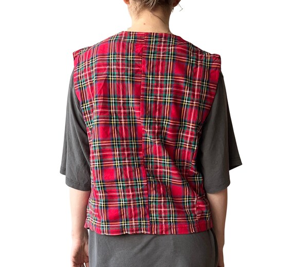 Vintage Red Plaid Vest with Gold Buttons - small - image 3