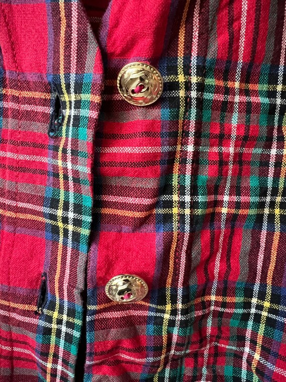 Vintage Red Plaid Vest with Gold Buttons - small - image 6