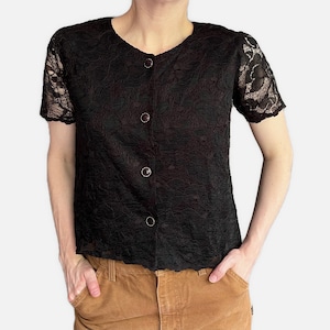 Vintage Black Lace Blouse with see through sleeves