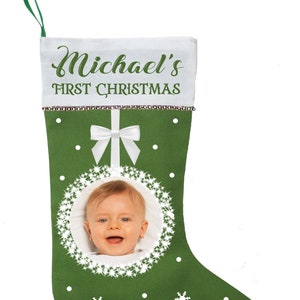 Premier bas de Noël avec photo, premier bas de Noël de bébé, premier bas de Noël personnalisé, bas de Noël de photo