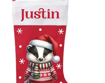 Woodland Badger Christmas Stocking, Personalized Badger Stocking, Badger Gift