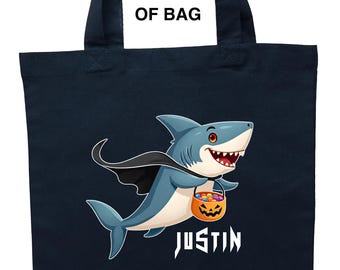 Shark Halloween Trick or Treat Bag, Custom Shark Tote Bag, Kids Halloween Candy Bag, Halloween Shark Gift, Personalized Shark Bag