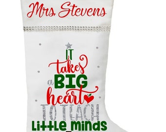 Personalized Teacher Christmas Stocking: Handmade Cotton Satin Lining