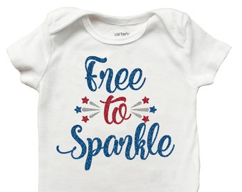 Girls 4th of July Shirt: Free to Sparkle Glitter Top