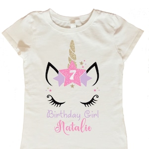 Personalized Unicorn Birthday Shirt: Girls Cotton Star Tee