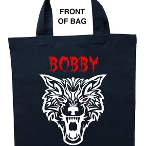 Werewolf Trick or Treat Bag, Personalized Werewolf Halloween Bag, Werewolf Loot Bag