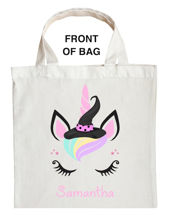 Personalized, Unicorn Witch Halloween bag trick or treat add custom name