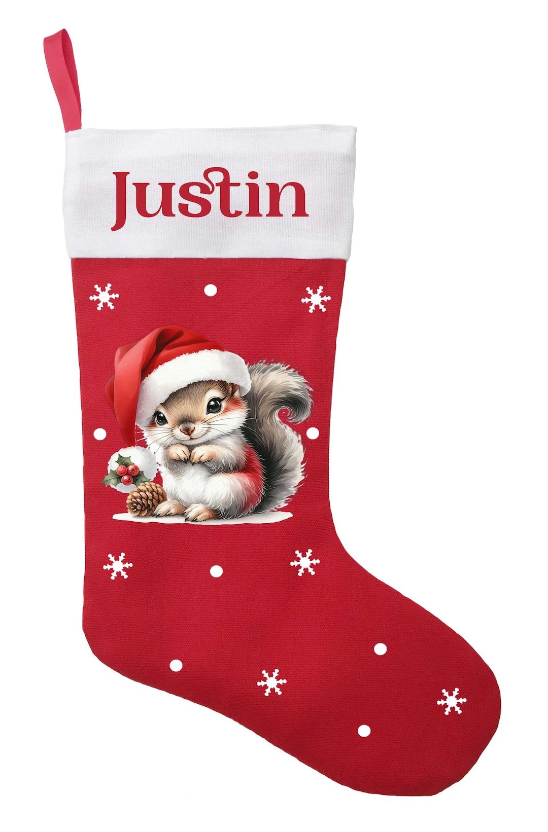リスのクリスマスストッキング、パーソナライズされた森のリスのギフト