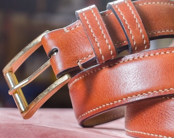 Handcut and handstitched Vachetta Leather Belt.