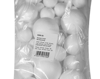 Pack mixte de boules de polystyrène 2 cm, 3 cm, 4 cm, 5 cm