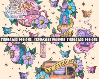 Nostalgia 90's Tattoo Flash PNG SUBLIMATION | Throwback Decades Vintage