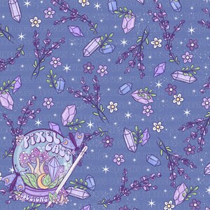 Lavender Vibes Floral Night Sky | Seamless File, Surface Pattern, Fabric Design