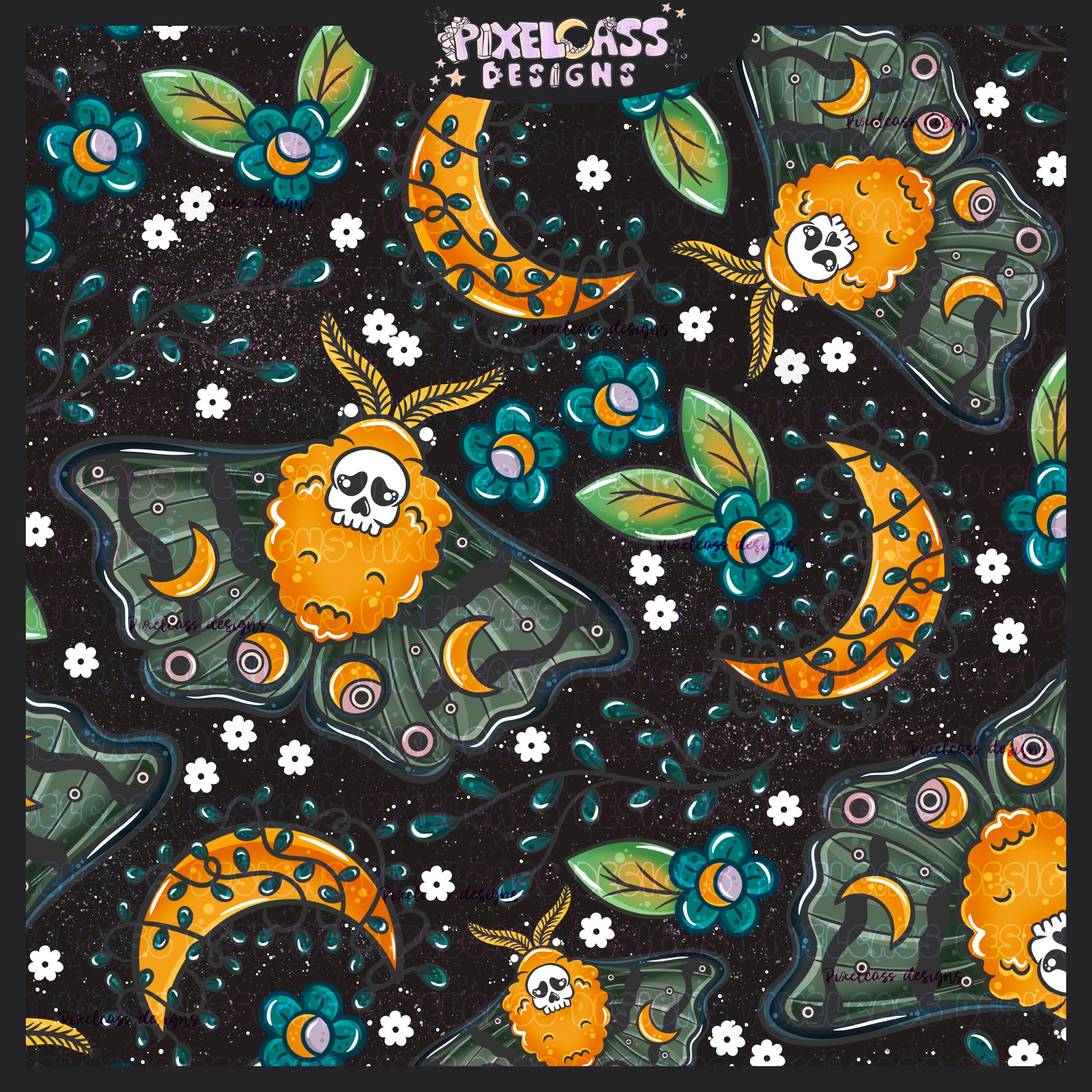 Celestial Death Moths | Seamless File, Surface Pattern, Fabric Design ...