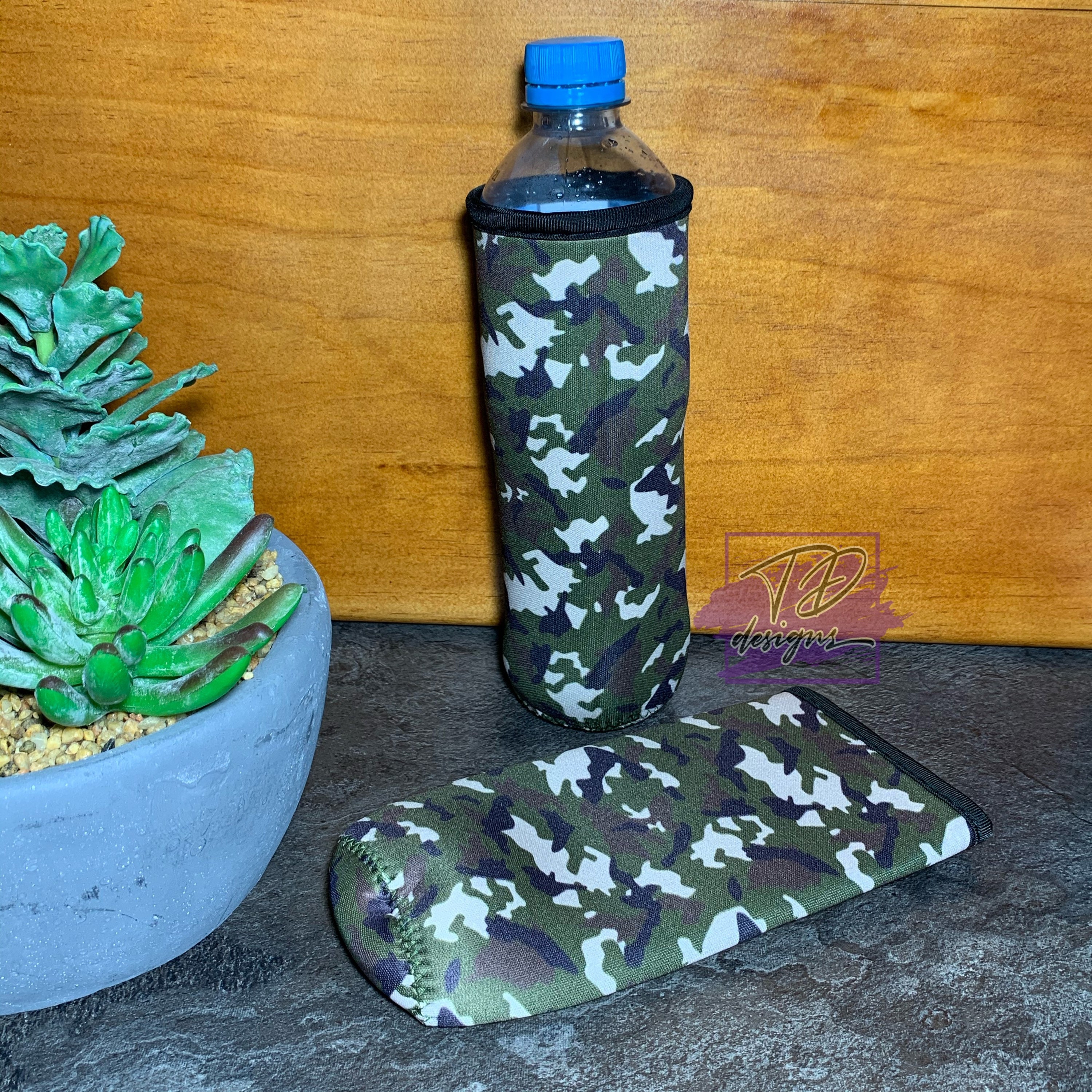 Green Camo Camouflage Drink Water Bottle Holder Etsy