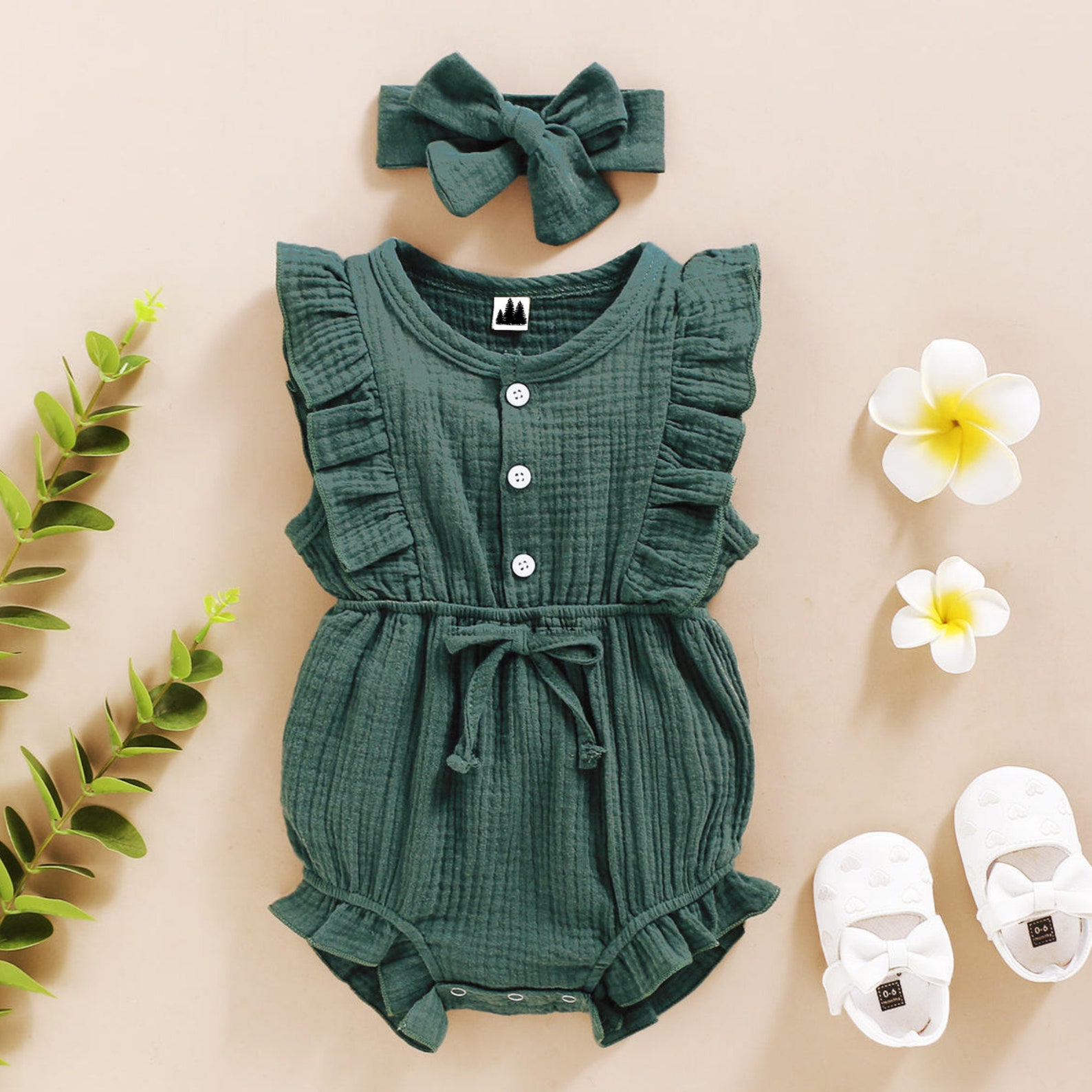 Green Mustard Baby Romper Boho Baby Romper Military Green Etsy