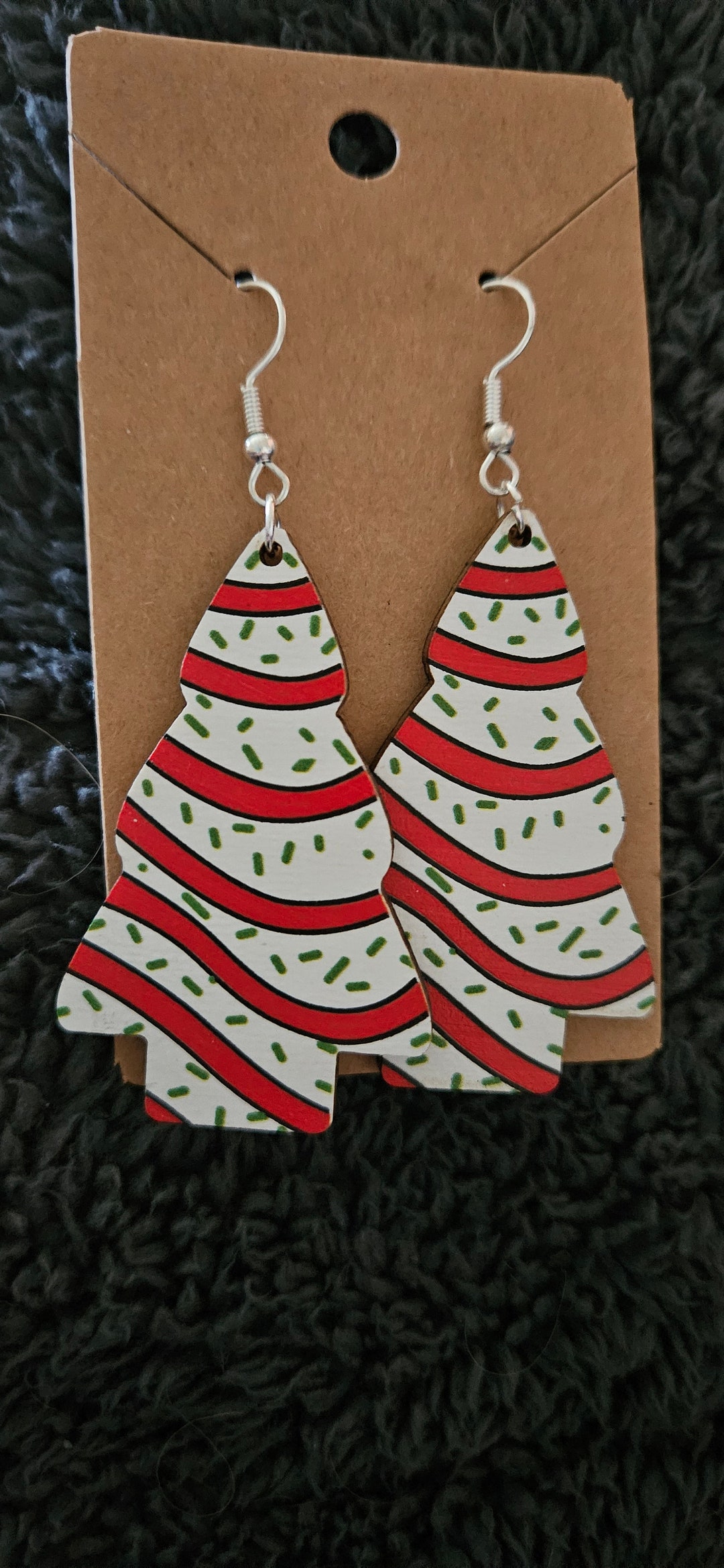 Little Tree Christmas Tree Earrings. Fat Cake Earrings, Snack Cake
