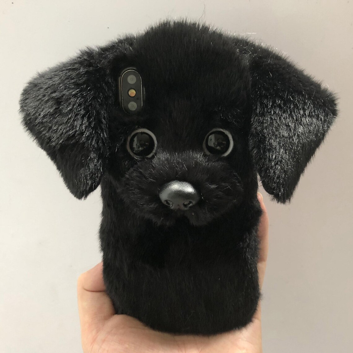 Cute 3D Cartoon Black Dog Doll Plush Fuzzy Fluffy Fur Phone | Etsy