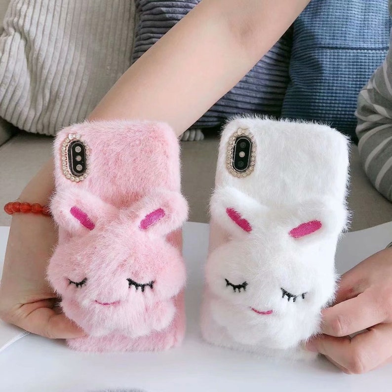 Lovely 3D Cartoon Doll Plush Fuzzy Fluffy Fur Phone Case Cute | Etsy