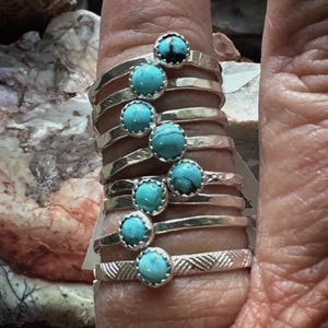 Kingman Turquoise and Sterling Silver Stacking Ring - Multiple Sizes.