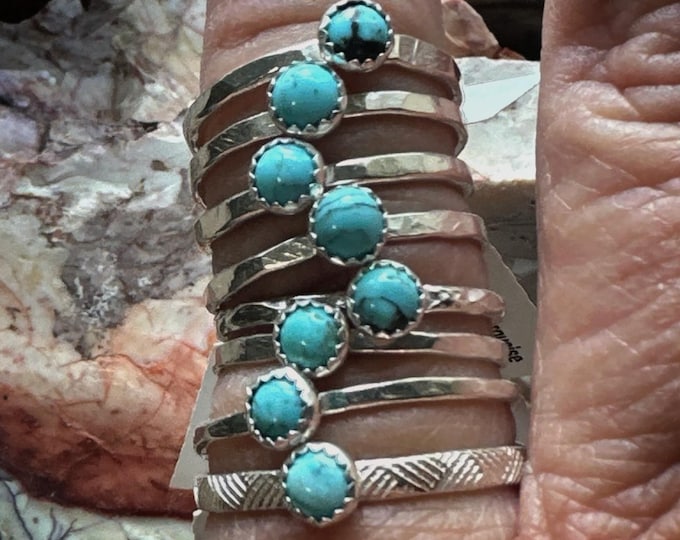 Kingman Turquoise and Sterling Silver Stacking Ring - Multiple Sizes.