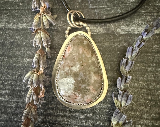 Rosebud Agate Teardrop Necklace - Sterling Silver