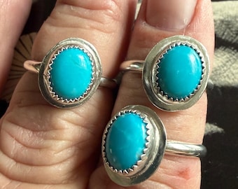 Blue Kingman Turquoise and Sterling Silver Rings - Multiple Sizes