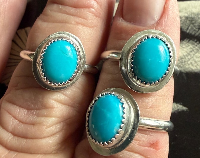 Blue Kingman Turquoise and Sterling Silver Rings - Multiple Sizes