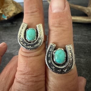 Kingman Turquoise Horseshoe Rings - Sterling Silver - Sizes 9 & 11 1/4 - Unisex