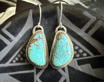 Number 8 Turquoise Earrings - Sterling Silver - Handmade Dangle Earrings - OOAK