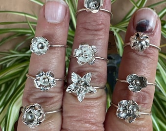 Sterling Silver Flower Stacking Rings -  Handmade - Multiple Sizes